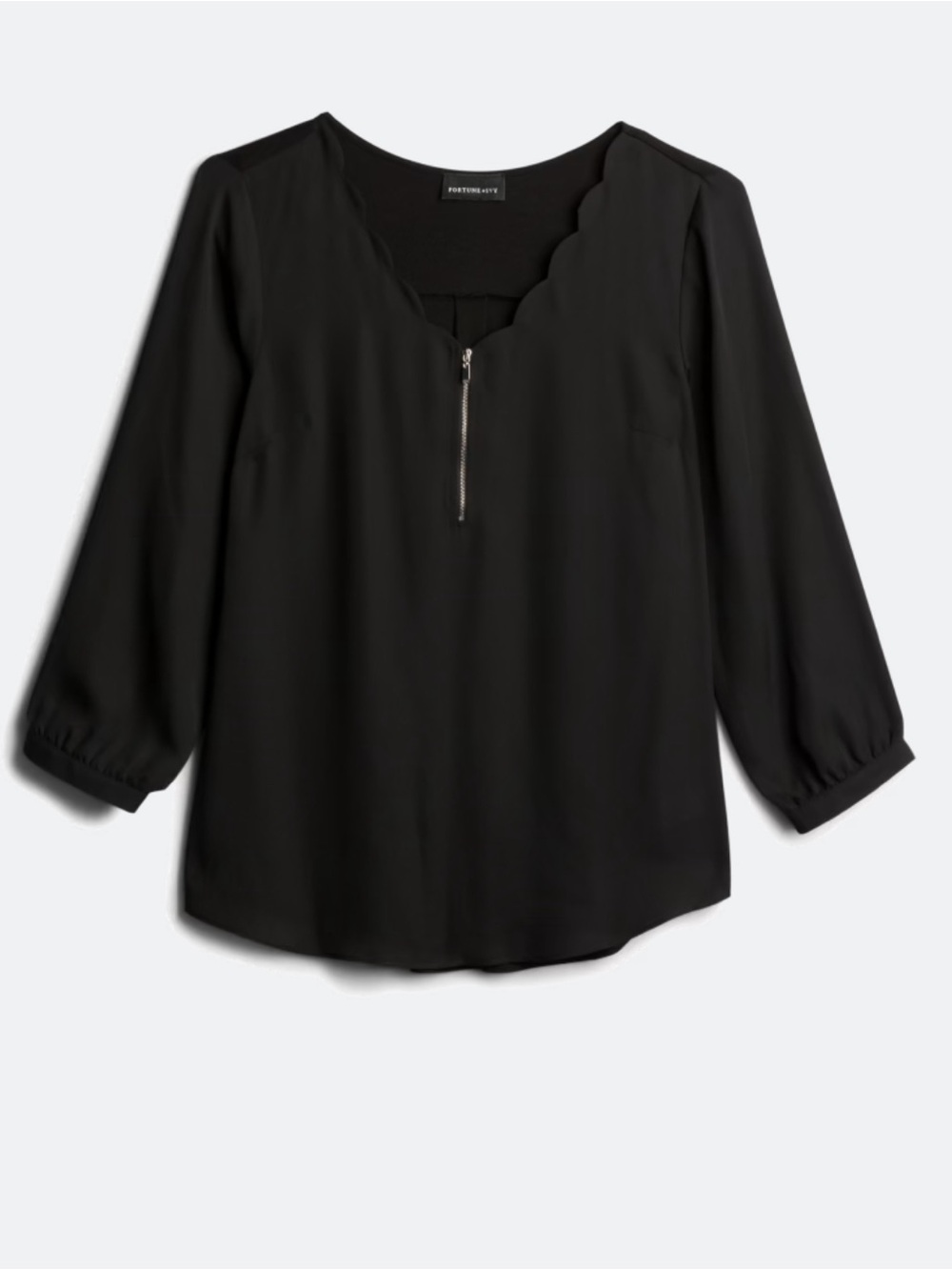 Fortune + Ivy Fia Scallop Detail Mixed Material Blouse Black XL